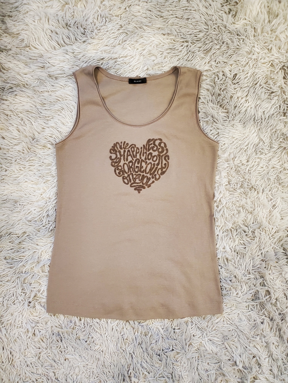RIANI Taupe Tank with Brown Heart Graphic